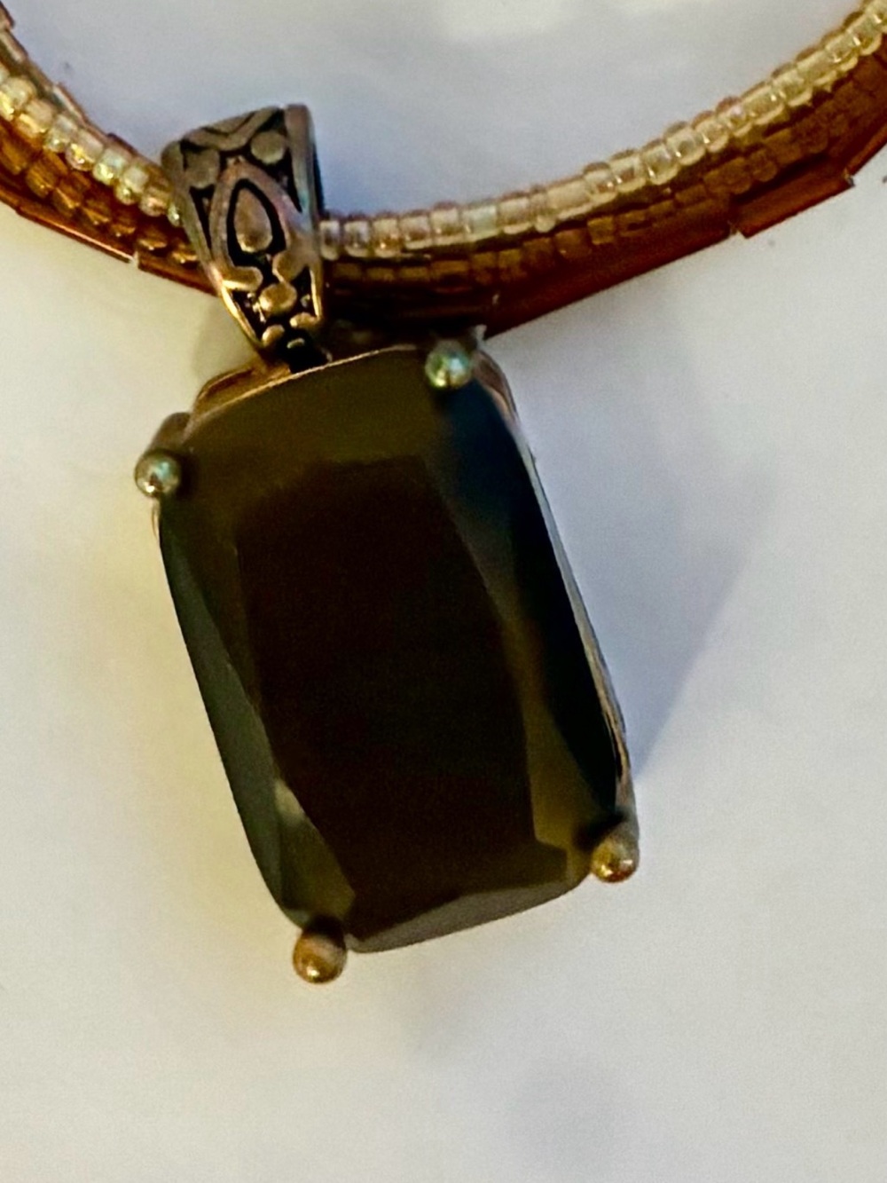 Necklace with multi bead and Smoky Faceted Stone
